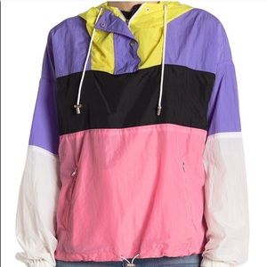 Astr Colorblock Windbreaker Jacket in Yellow, Purple, Black, Pink & White